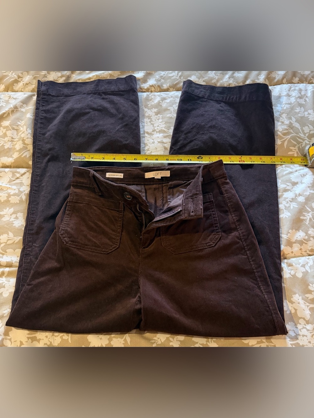 LOFT DARK BROWN PALMER WIDE LEG BRUSHED CORDUROY PANTS SIZE 00